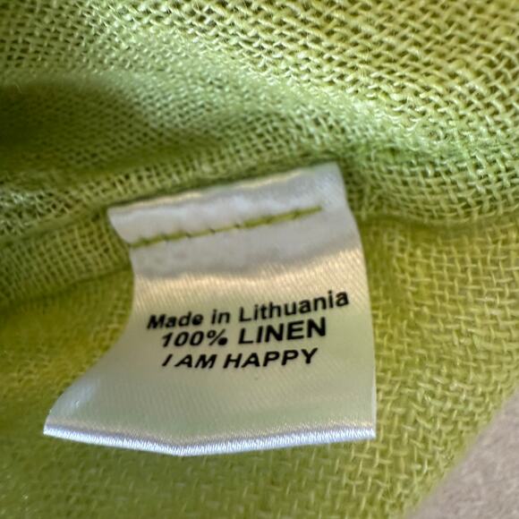FLAX Chartreuse V Neck Linen Tunic SZ M Lagenlook Minimalist Classic Casual FLAW - Picture 4 of 9